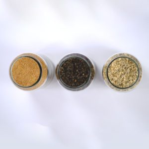 jars with our three husks: buckwheat, millet and spelt